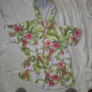 Tommy Bahama Hooded Zip Towel Coverup Girls L/XL (7-12) Floral Hawaiian